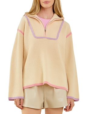 English Factory Contrast Trim Quarter Zip Sweater In Lavender Multi