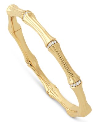 Anabel Aram - Sculpted Bamboo Hinged Bangle Bracelet in 18K Gold Plated
