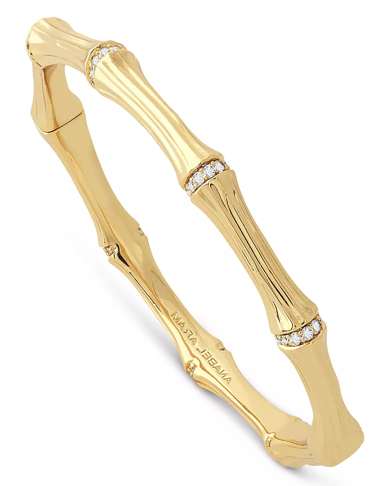 Anabel Aram Sculpted Bamboo Hinged Bangle Bracelet in 18K Gold Plated