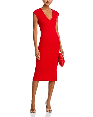 Aqua V Neck Ponte Short Sleeved Midi Dress - 100% Exclusive In Red