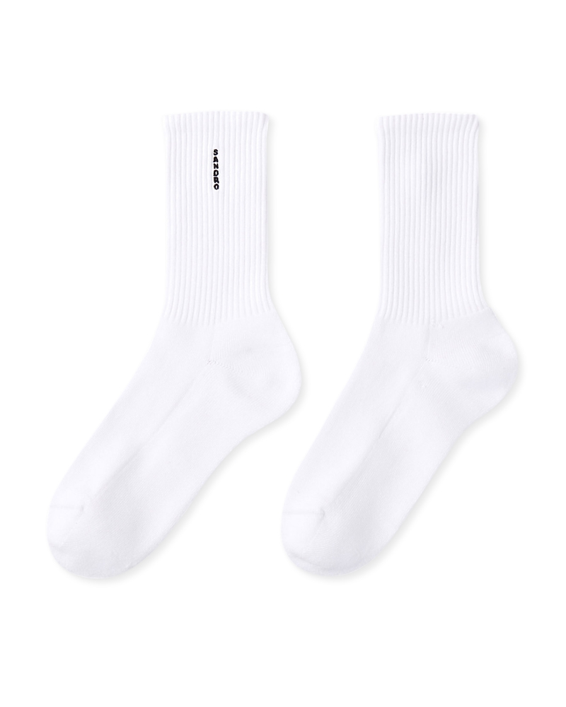 Sandro Mens Naturels Logo-embroidered Ribbed Stretch-cotton Ankle Socks In White