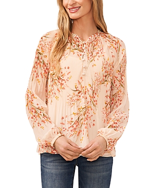 Shop Cece Floral Pleated Blouse In Peach Dust