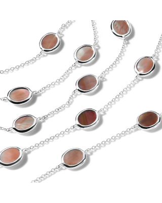 Sterling Silver 925 Polished Rock Candy Brown Shell Confetti Statement Necklace, 36"
