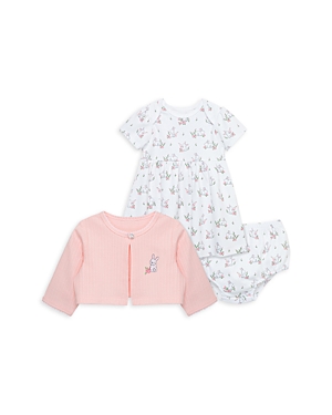 Little Me Girls' Sweet Bunny Cotton Cardigan, Dress & Bloomers Set - Baby