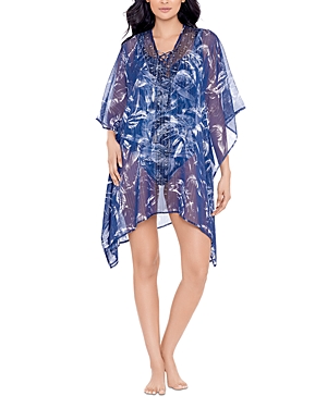 Shop Miraclesuit Mircalesuit Tropica Toile Printed Chiffon Caftan In Midnight