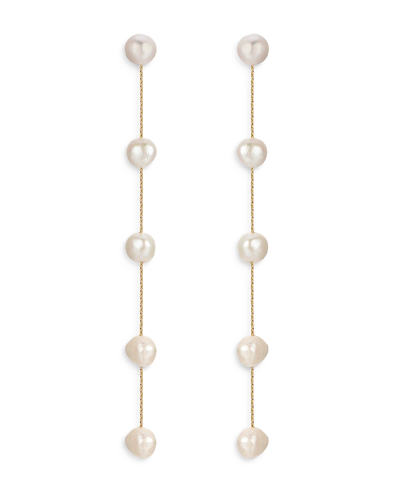 Ettika Dripping Freshwater Pearl Linear Drop Earrings In White/gold