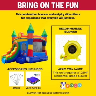  Inflatable with Slide (Without Blower) - 12 x 18 x 14.5 Foot Backyard Inflatable Bouncy House - Built-In Bladder Water Misting System for Kids