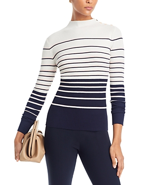Shop T Tahari Funnel Neck Sweater In Navy/white
