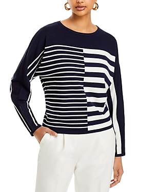 Shop T Tahari Boat Neck Sweater In Navy/white