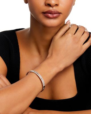 Diamond Baguette & Round Bangle Bracelet in 14K White Gold, 3.0 tcw