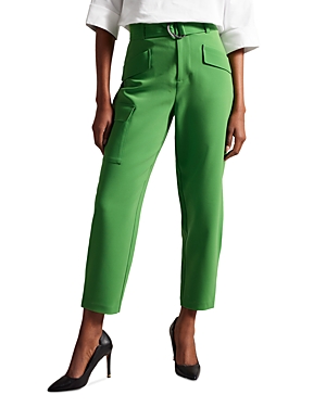 Ted Baker High Rise Belted Tapered Cargo Pants In Mid-green