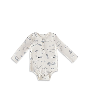 Shop Pehr Unisex Life Aquatic Cotton Printed Long Sleeve Henley Bodysuit - Baby