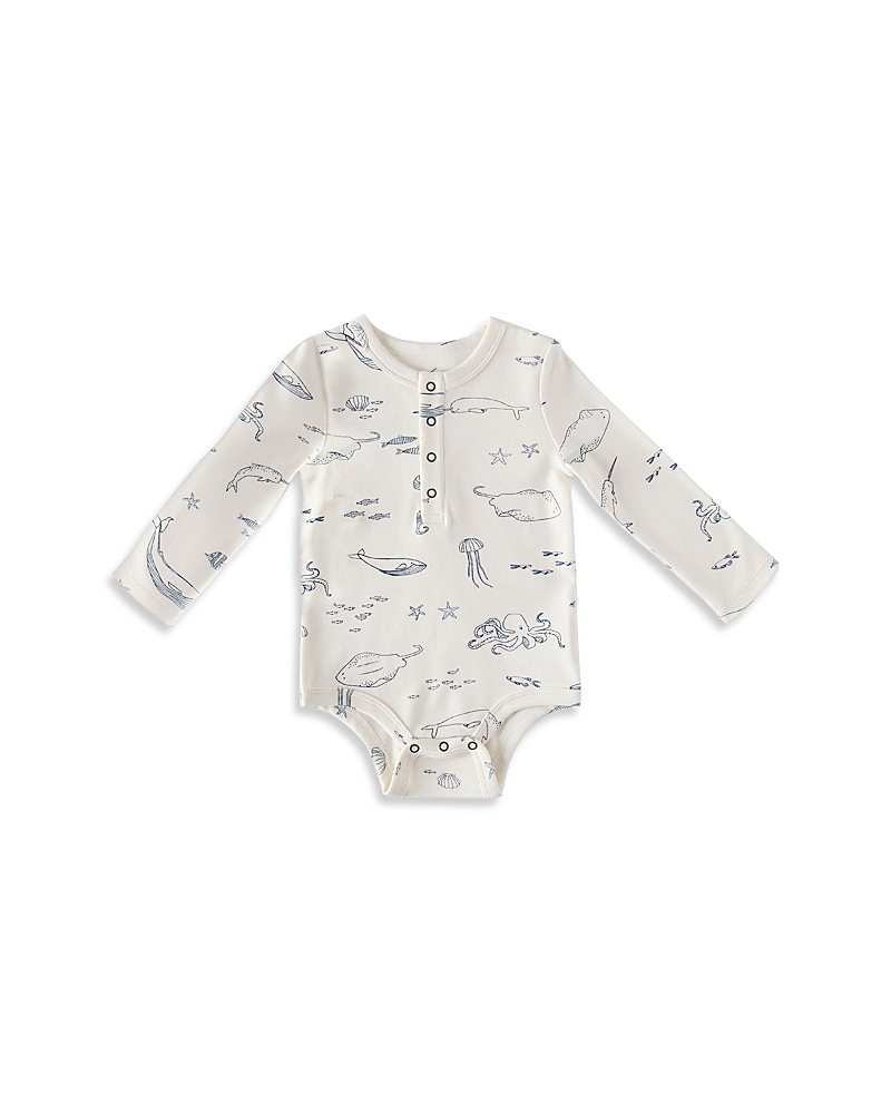 Pehr Unisex Life Aquatic Cotton Printed Long Sleeve Henley Bodysuit - Baby In Life Aquatic