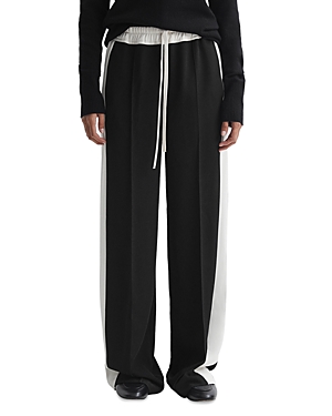 Reiss Black May Wide Wide Leg Contrast Stripe Drawstring Trousers In Black