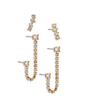 Nadri Duo Stud & Leash Earrings Set In 18k Gold Plated