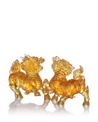 Benevolent Fortune Qilin Crystal Sculpture, Set of 2