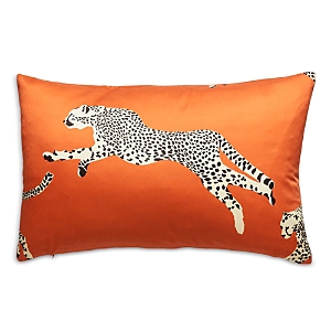Scalamandre Leaping Cheetah Lumbar Decorative Pillow, 22 X 14 In Clementine