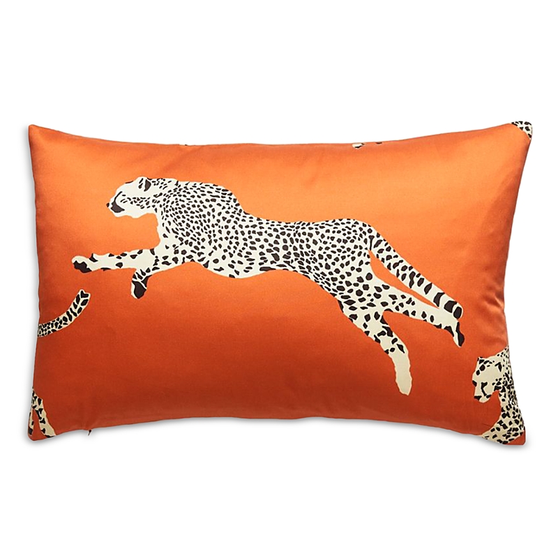 Scalamandre Leaping Cheetah Lumbar Decorative Pillow, 22 X 14 In Clementine