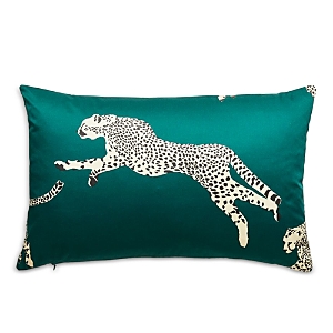 Scalamandre Leaping Cheetah Lumbar Decorative Pillow, 22 X 14 In Evergreen