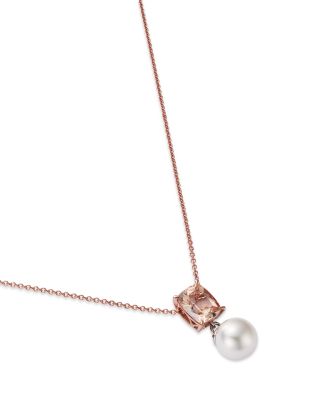 Morganite & Cultured Freshwater Pearl Pendant Necklace in 14K Rose Gold, 16-18"