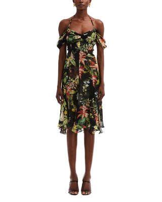 Oscar de la Renta - Floral Print Halter Silk Dress