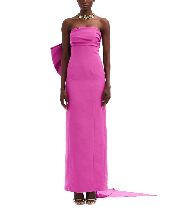 Oscar De La Renta Orange Single Strap Side Bow Tie Flare Full-Length Gown w Built In Bra NWT