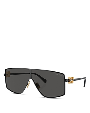 Miu Miu Rectangular Shield Sunglasses, 69mm In Black/gray Solid