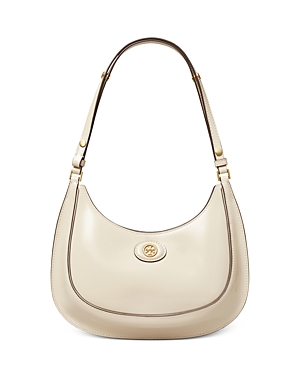 Shop Tory Burch Robinson Spazzolato Leather Convertible Crescent Bag In Shea Butter/gold