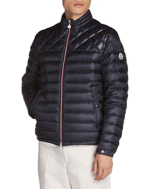 Moncler Benamou Nylon Quilted Full Zip Down Jacket In Blue