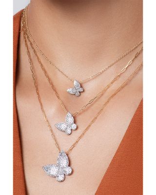 Rhodium & 14K Yellow Gold Diamond Medium Butterfly Necklace, 16-18"