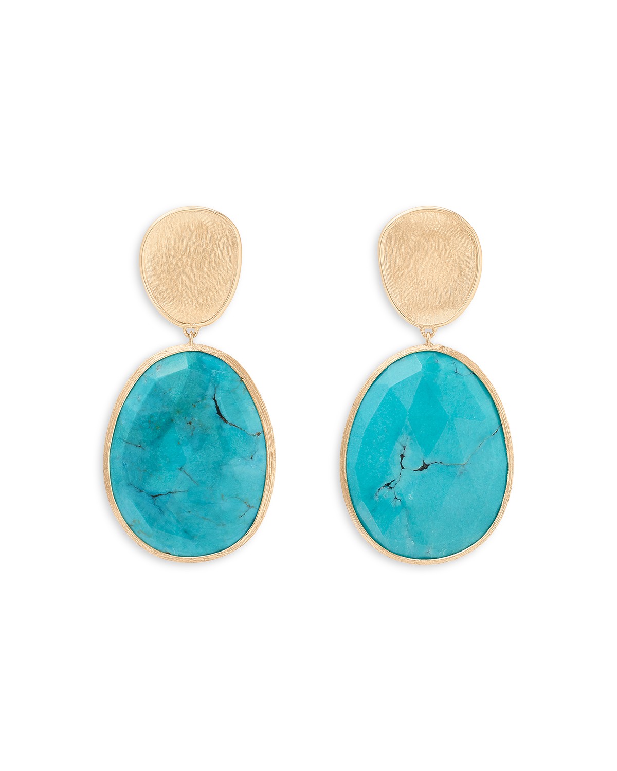 18K Yellow Gold Lunaria Turquoise and Charoite Stone Drop Earrings