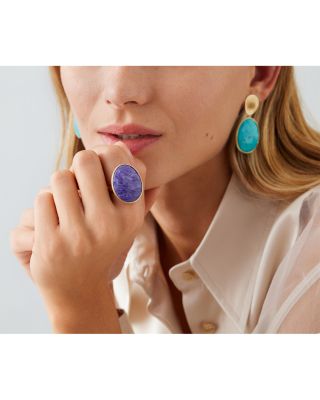 18K Yellow Gold Lunaria Charoite Stone Statement Ring