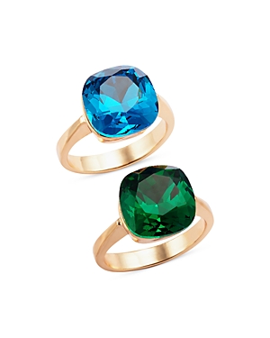 Aqua Stone Rings In 16k Yellow Gold Plated, Set Of 2 - 100% Exclusive In Blue/green