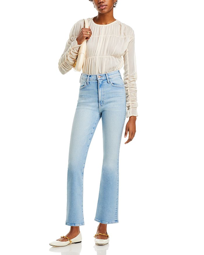 Shop Mother The Hustler High Rise Frayed Flare Leg Ankle Jeans In California Cruiser