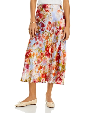 Shop L Agence L'agence Clarisa Silk Bias Midi Skirt In Multi Soft Cloud Floral