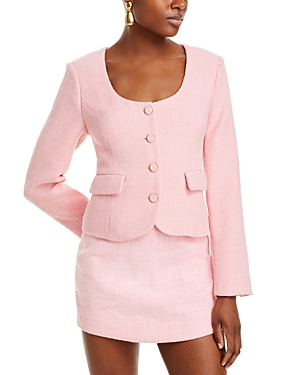 Shop Endless Rose Tweed Scoop Neck Jacket In Pink