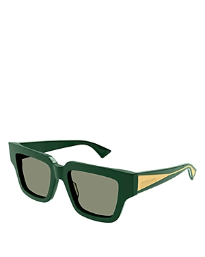 Shop Bottega Veneta Triangle Squared Sunglasses, 52mm In Green/green Solid