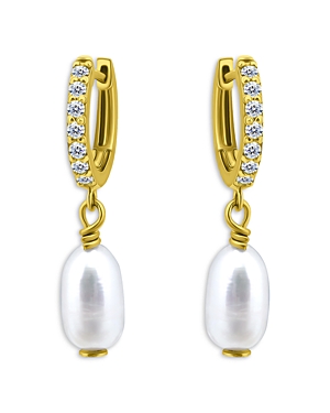 Aqua Cultured Freshwater Pearl Charm Pave Hoop Earrings - 100% Exclusive In Gold/white