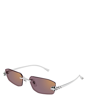 Shop Cartier Panthere Classic 24 Carat Platinum Plated Rimless Geometrical Sunglasses, 56mm In Silver/purple Gradient