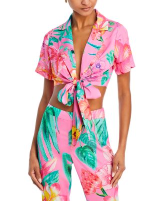 Rococo Sand Silk Tie Front Crop Top | Bloomingdale's