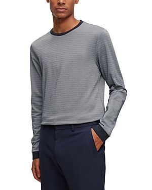Shop Hugo Boss Talley Regular Fit Ribbed Crewneck Sweater In Dark Blue