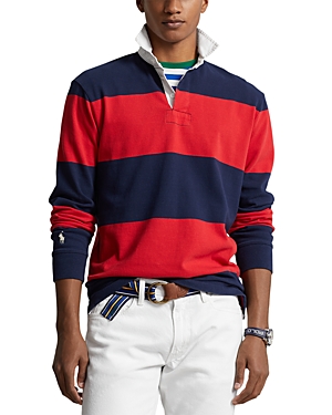 Shop Polo Ralph Lauren Cotton Classic Fit Long Sleeve Rugby Shirt In Newport Navy/bistro Red
