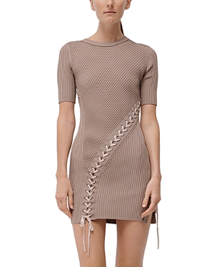 Shop Simkhai Gilly Lace Up Ribbed Mini Dress In Driftwood Multi