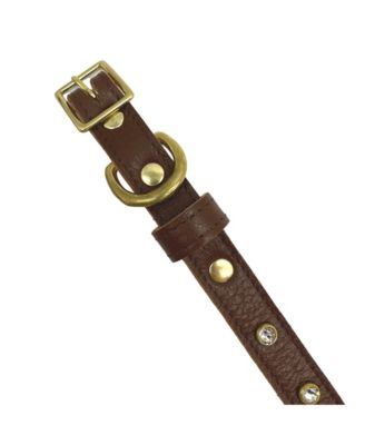 Crystal-Studded Plain Leather Dog Collar