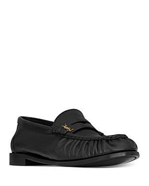 Saint Laurent Le Loafer Penny Slippers in Shiny Creased Leather