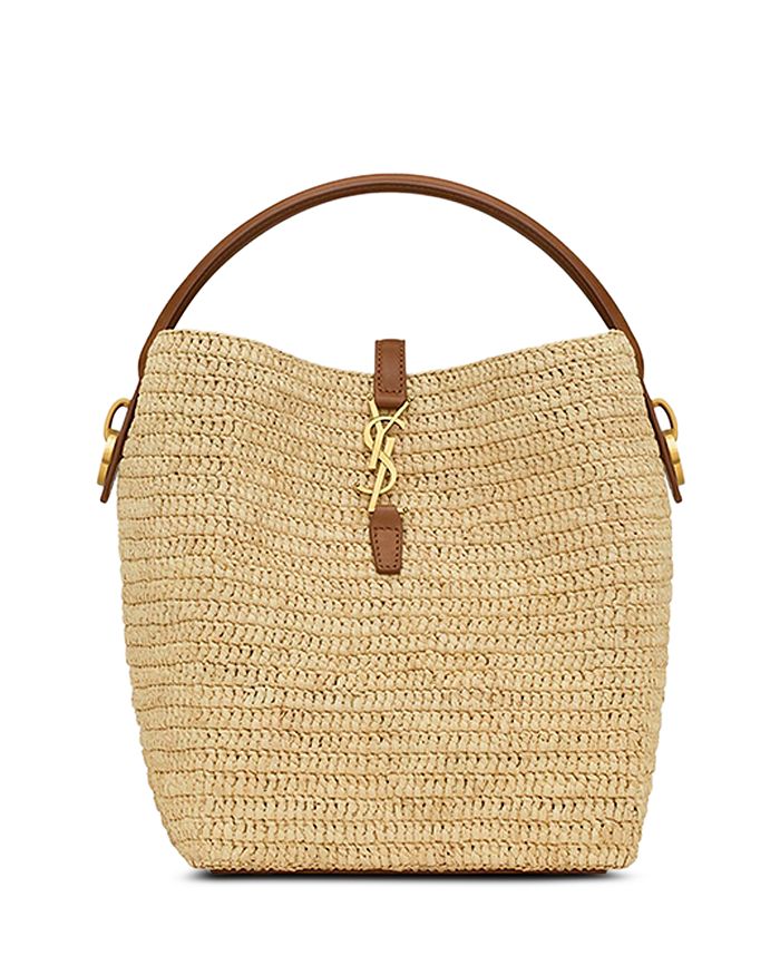 Saint Laurent Le 37 Woven Raffia and Vegetable-Tanned Leather Bucket ...