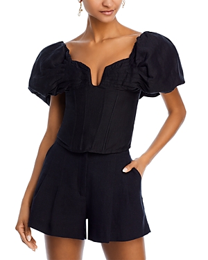 Cult Gaia Samantha Off-the-shoulder Gathered Gauze Bustier Top In Black