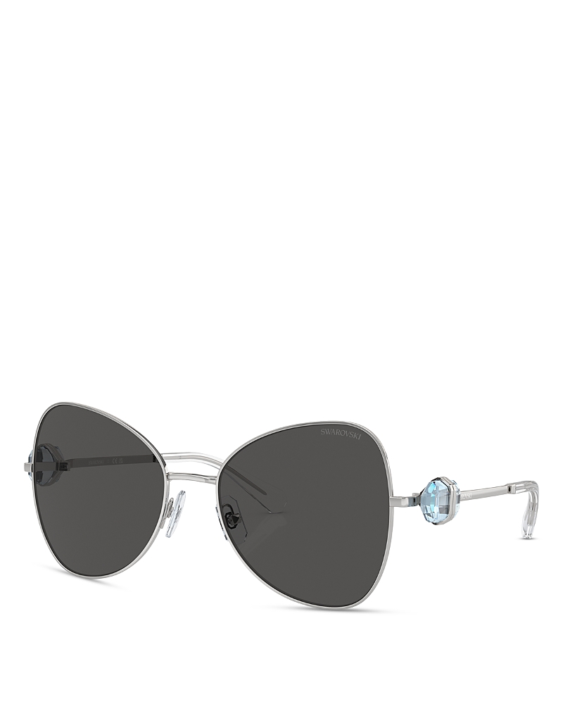Swarovski Full-cut Crystal Silver Metal Butterfly Sunglasses In Silver/gray Solid