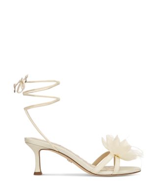 Sam Edelman Women's Pammie Square Toe Flower Embellished Strappy Mid Heel Sandals 