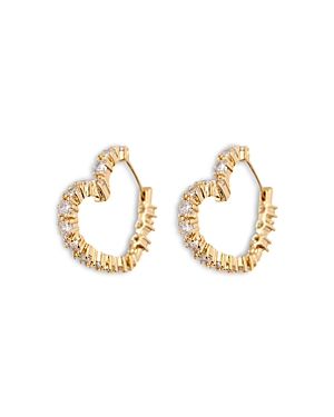 Shop Luv Aj Crystal Heart Bijoux Hoop Earrings In Gold